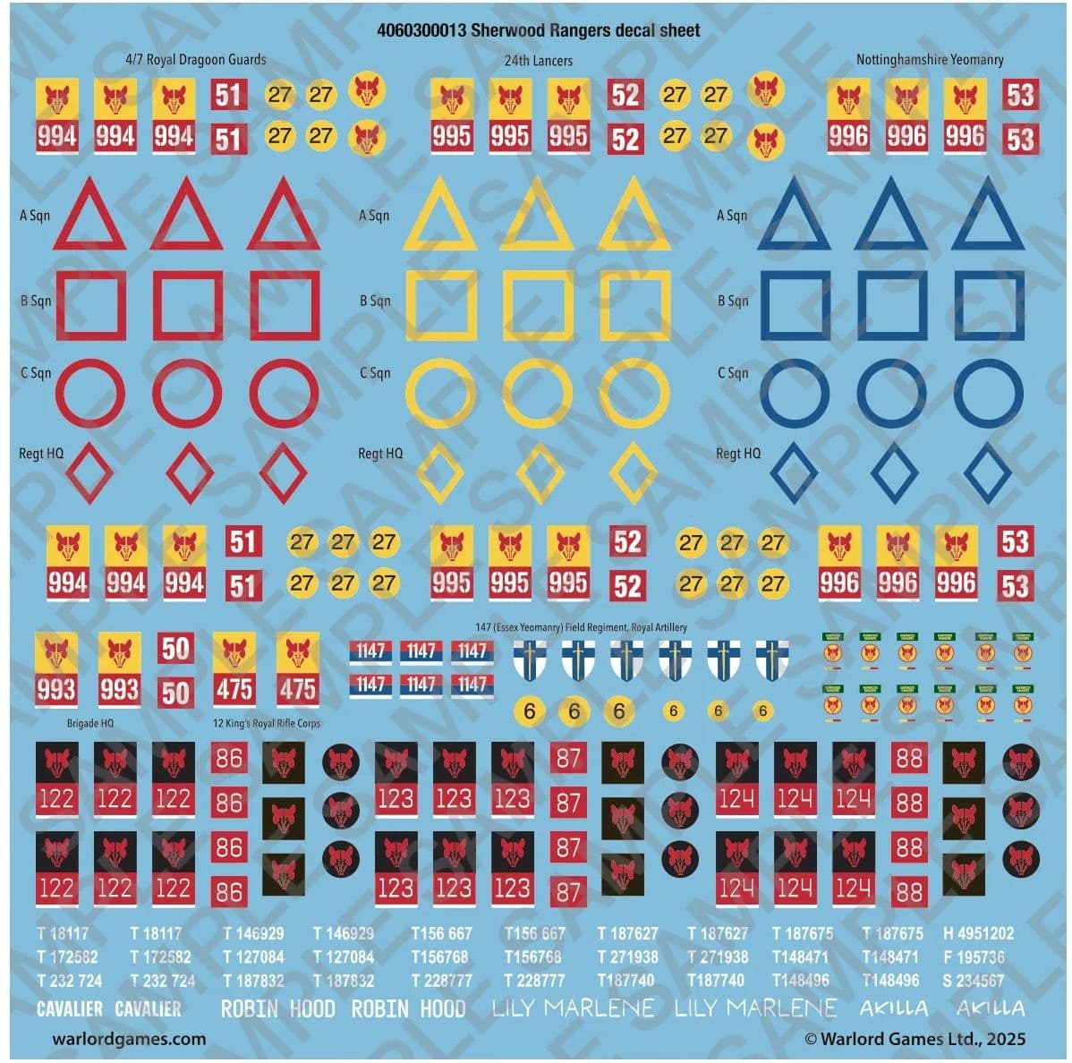 Sherwood Rangers Decal Sheet - Image 1