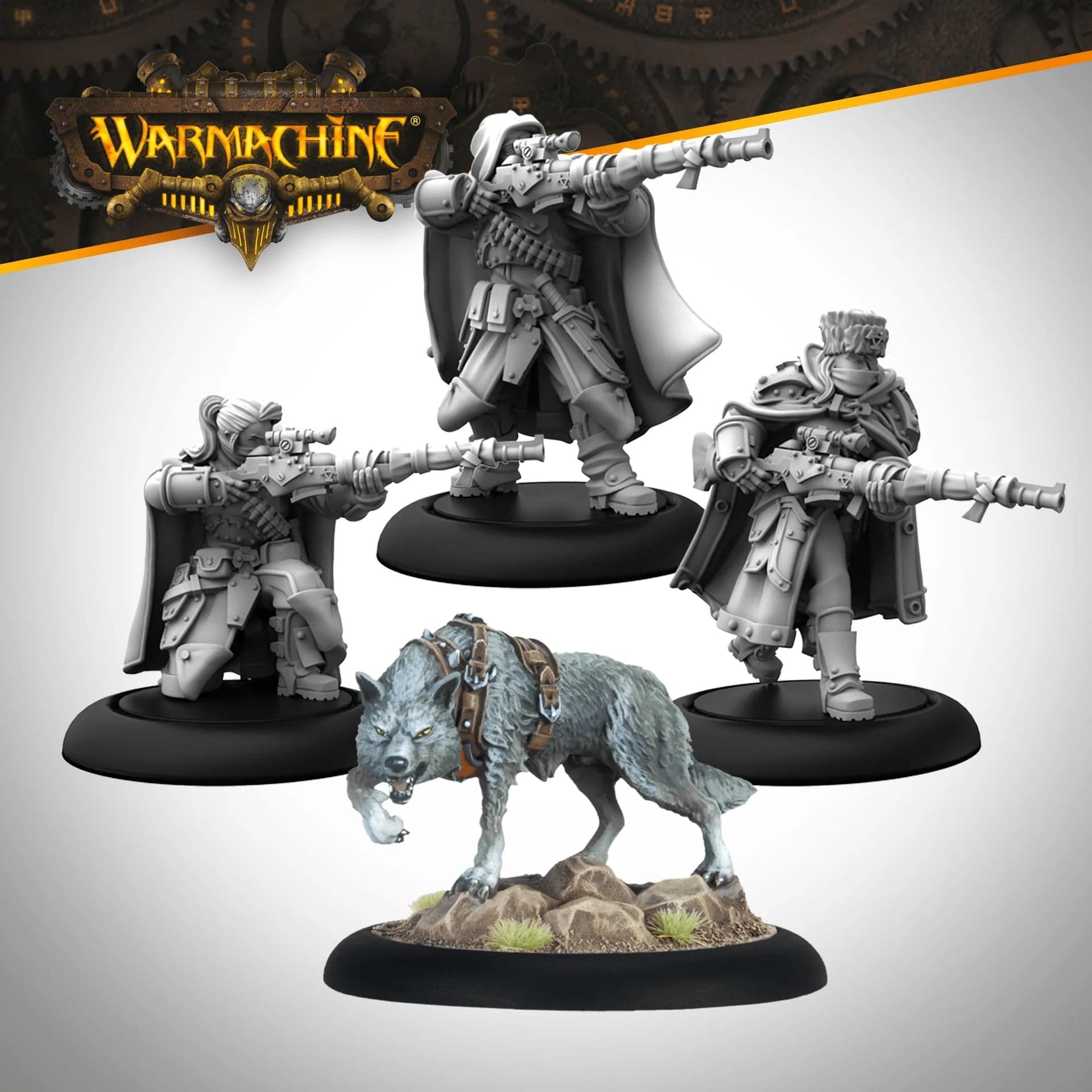Warmachine: Winter Korps Snipers and Hunting Dog - Image 1
