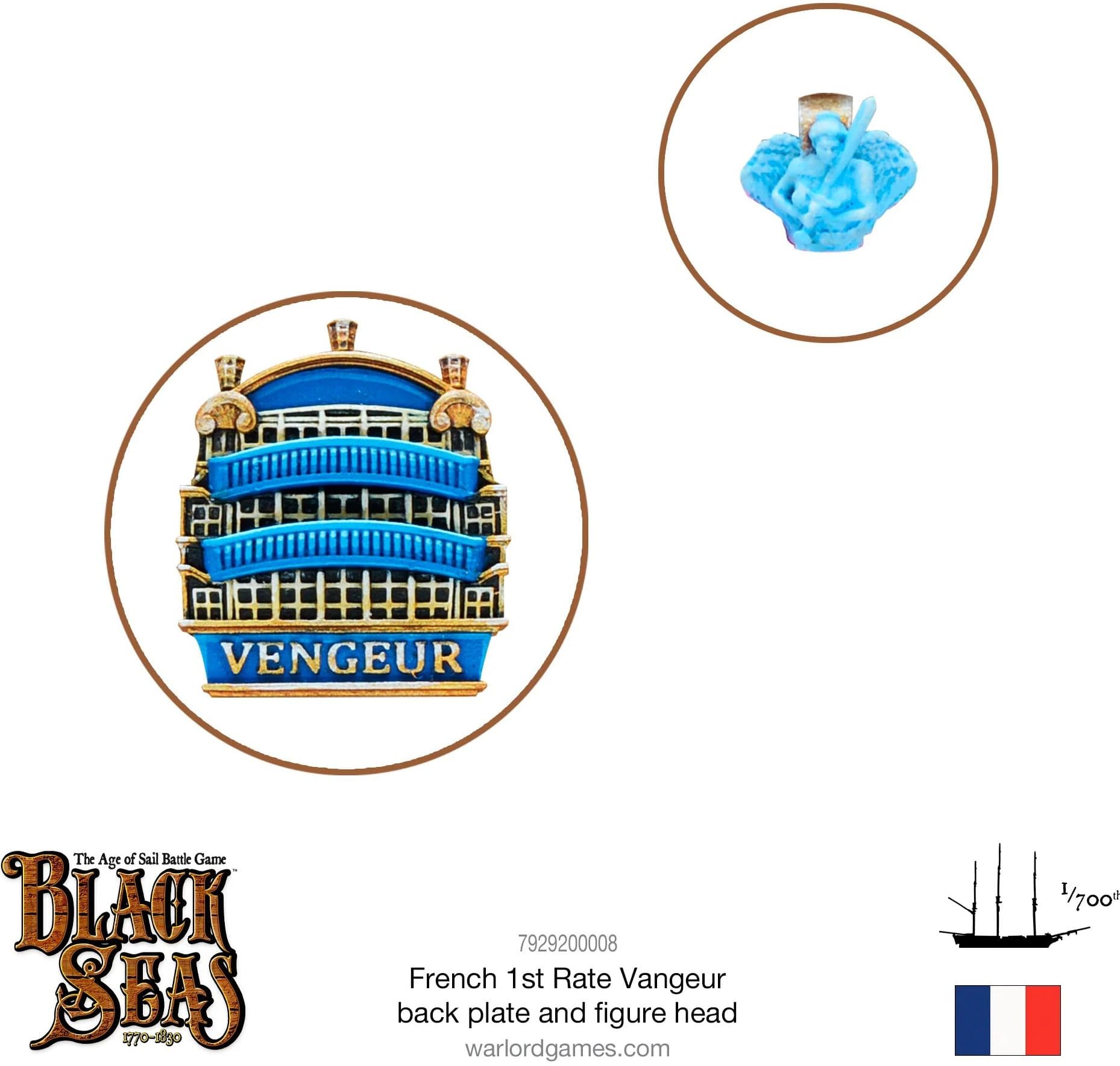French 1st rate Vengeur back plate and figure head