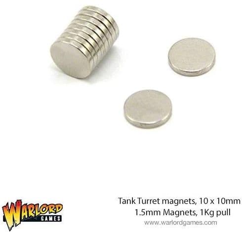 Tank Turret magnets, 10 x 10mm x 1.5mm Magnets, 1Kg pull