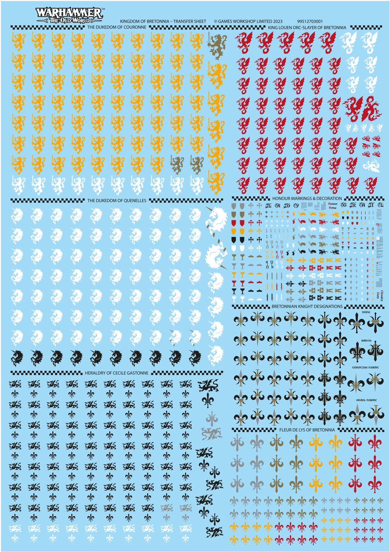 Kingdom of Bretonnia Transfer Sheet