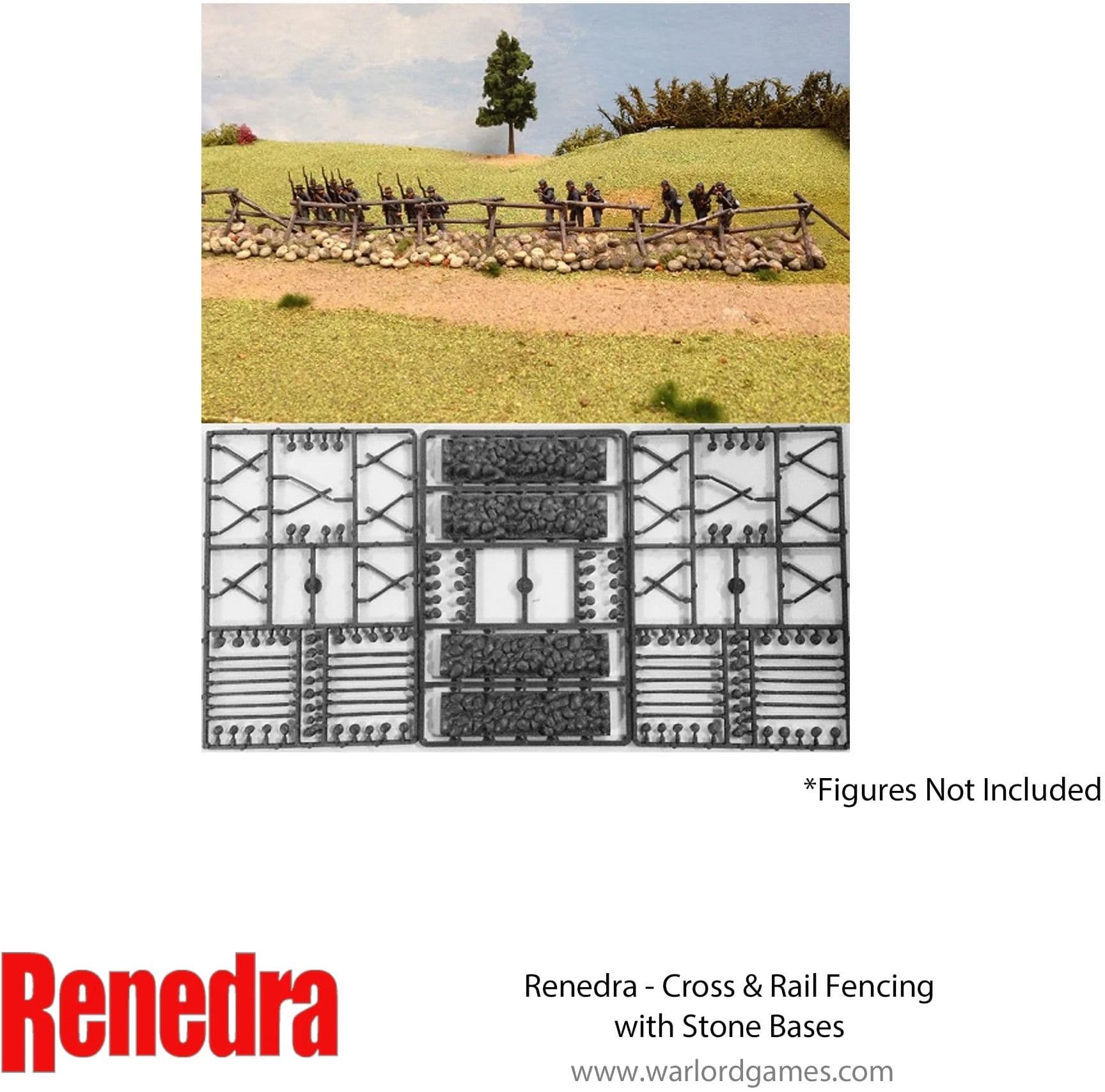 Cross & Rail Fencing with Stone Bases