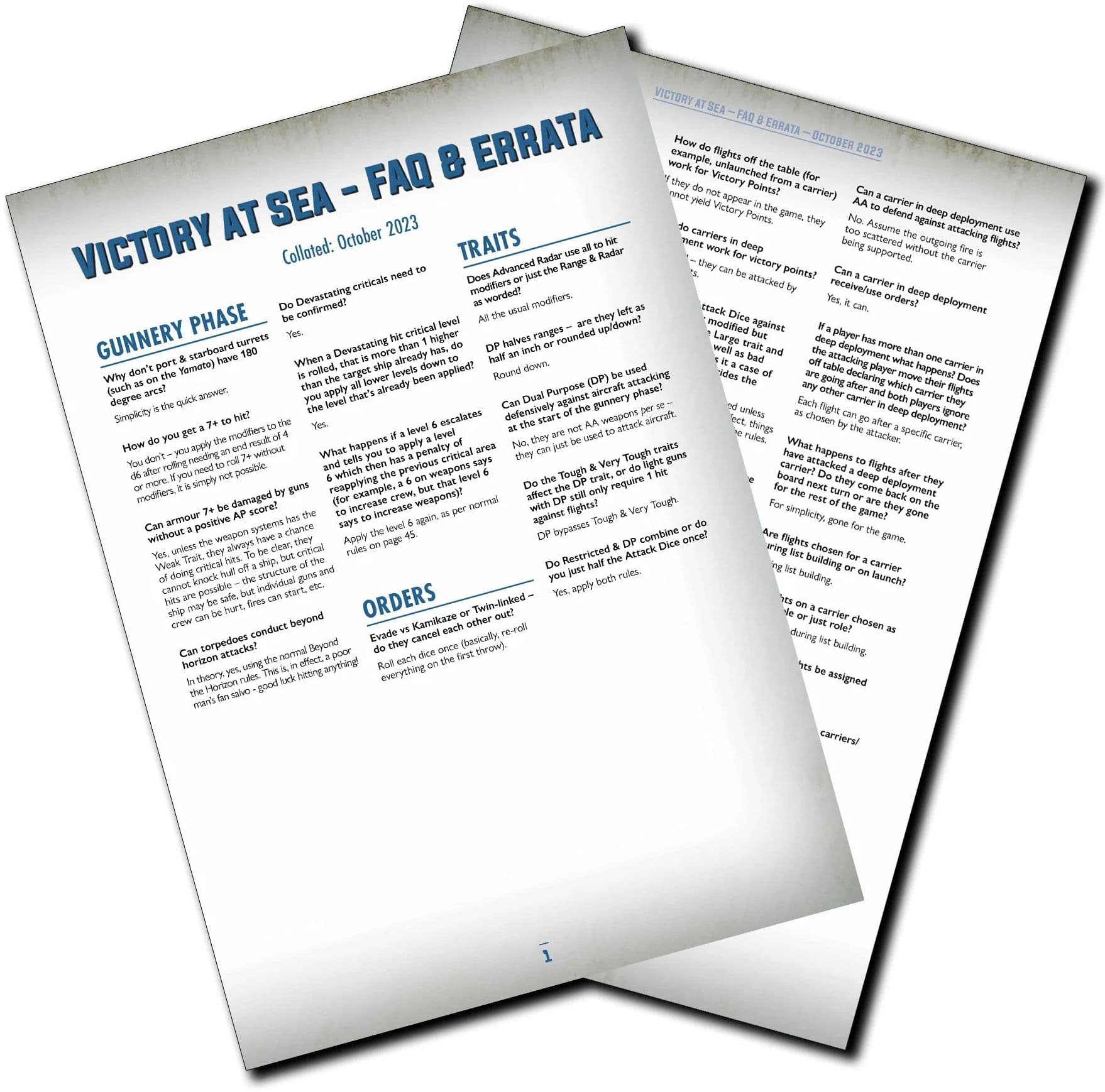 Victory at Sea FAQ & Errata