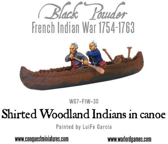 Shirted Woodland Indians in canoe