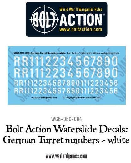 Bolt Action German Turret Numbers - white decal sheet