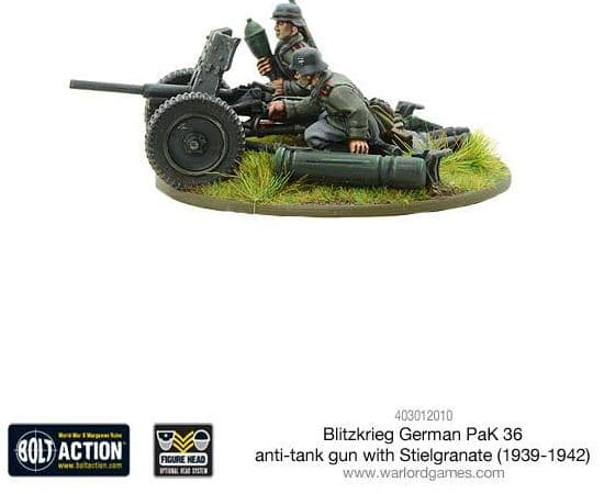 Blitzkrieg German Pak 36 anti-tank gun with stielgranate