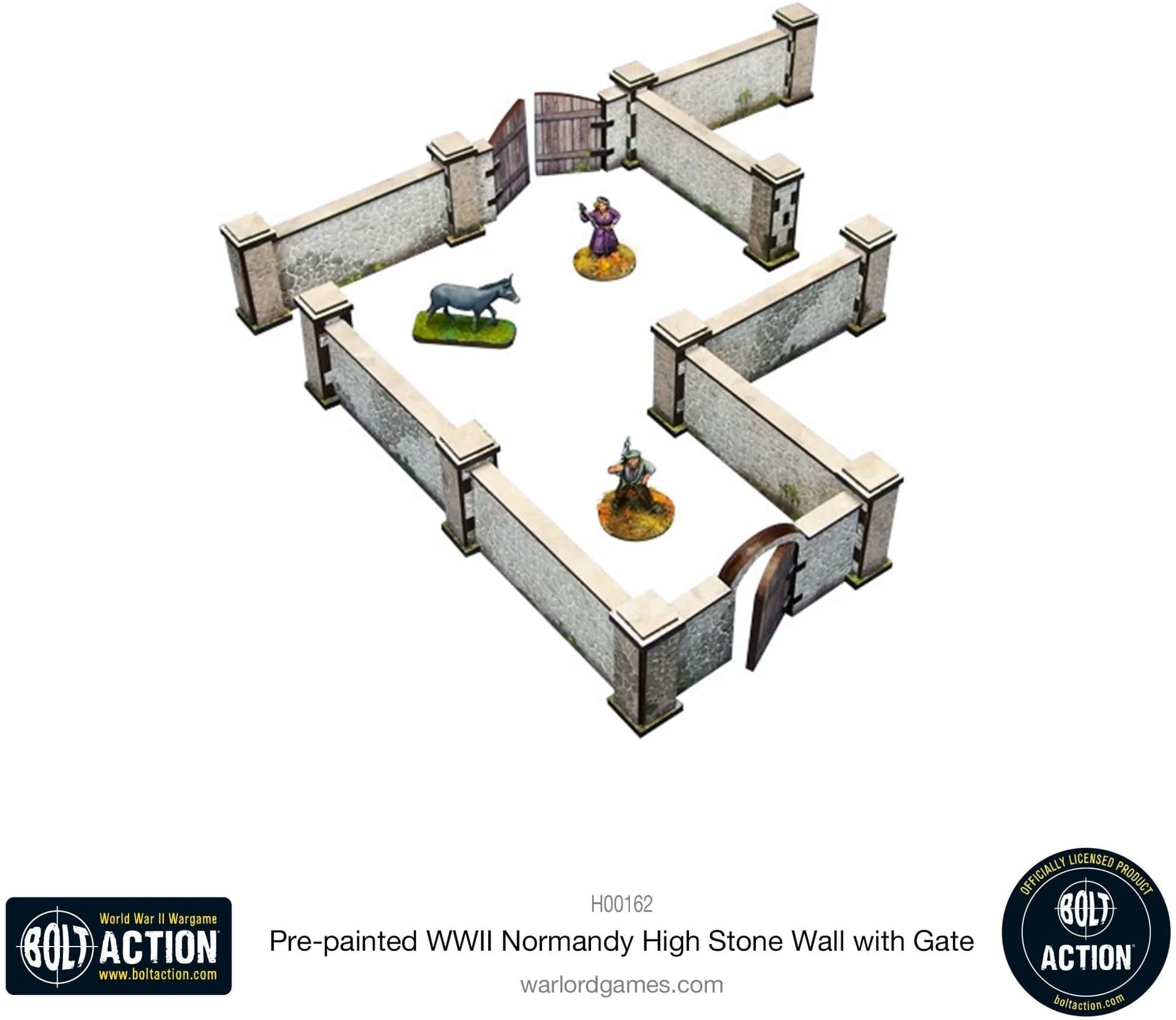 Bolt Action: Pre-painted WWII Normandy High Stone Wall with Gate