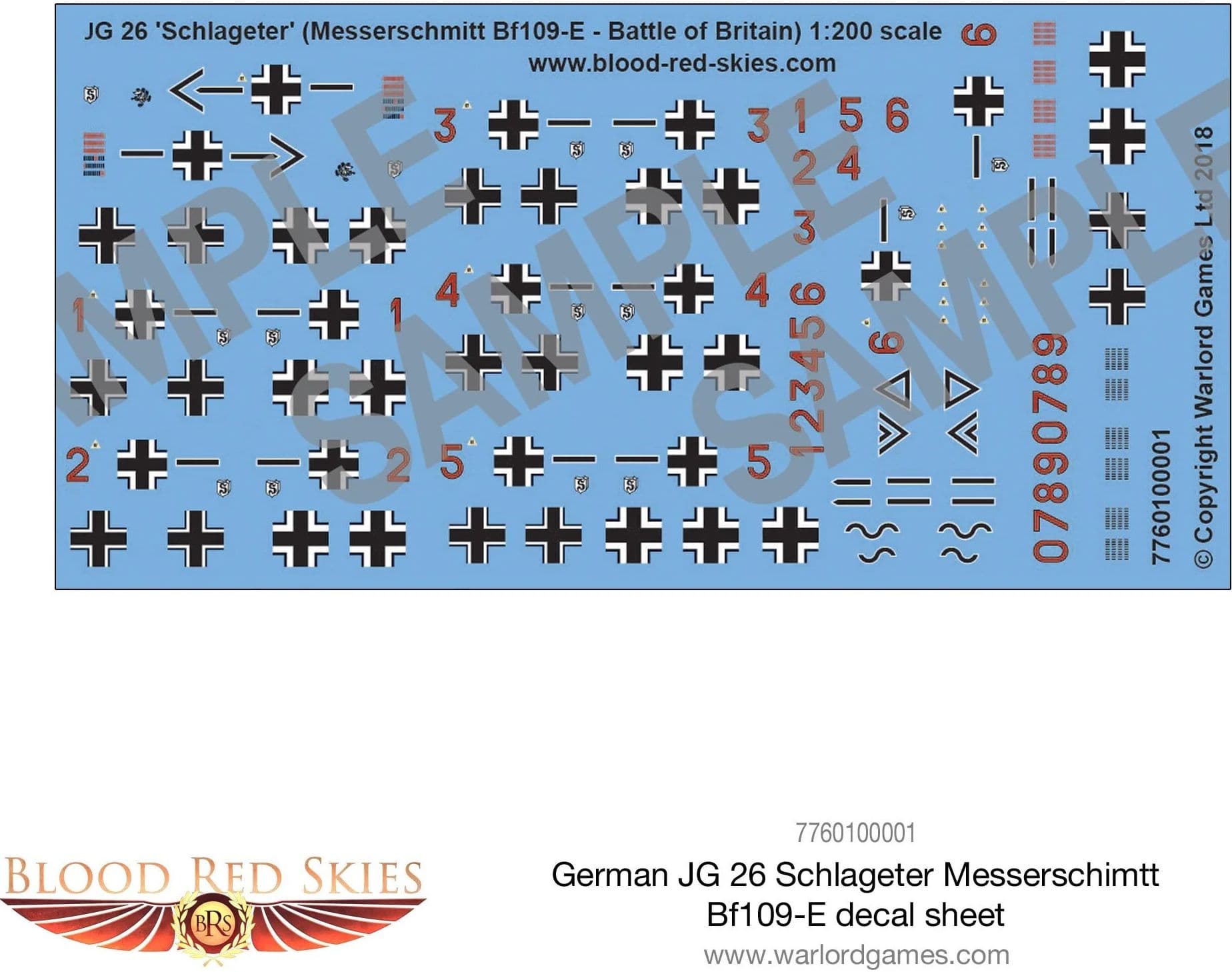 German JG-26 Schlageter Messerschimtt Bf109-E decal sheet