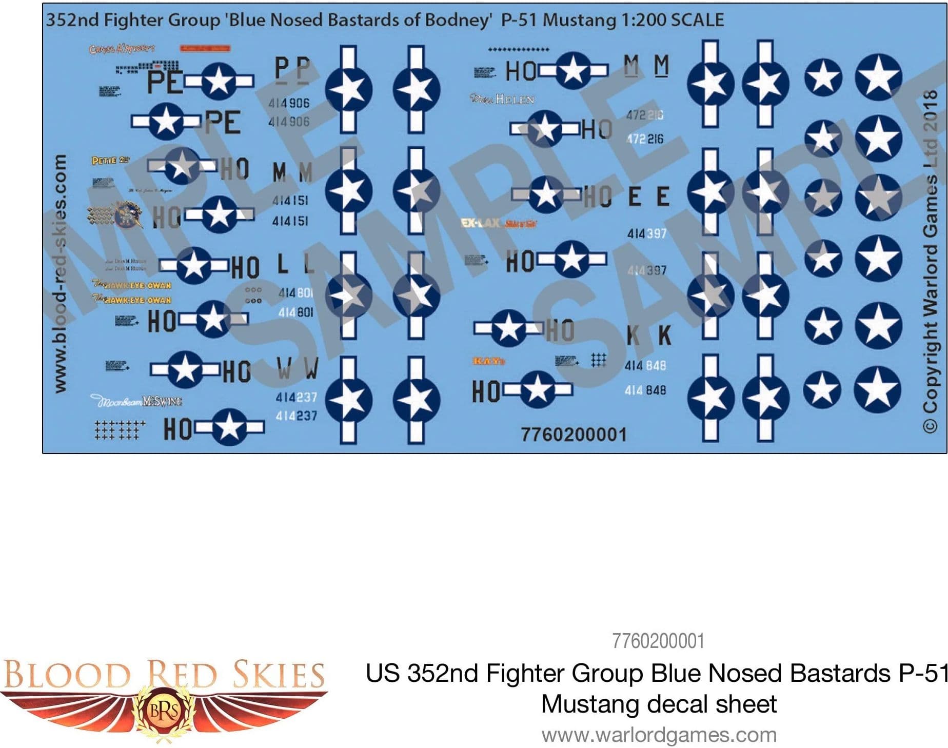 US 352nd Fighter Group 'Blue Nosed Bastards' P-51 Mustang decal sheet - Image 1