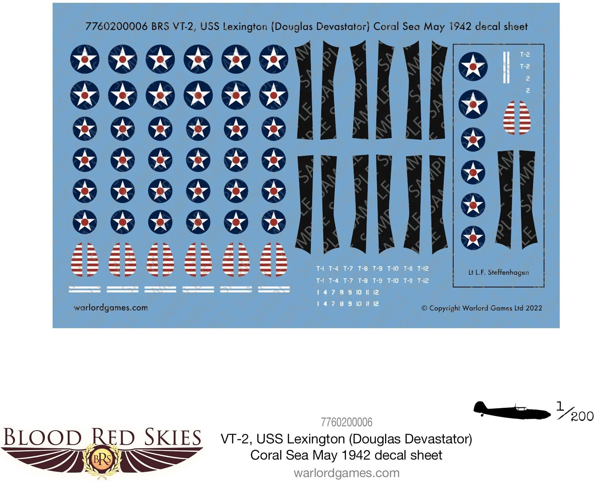 BRS VT-2, USS Lexington (Douglas Devastator) Coral Sea May 1942 decal sheet - Image 1