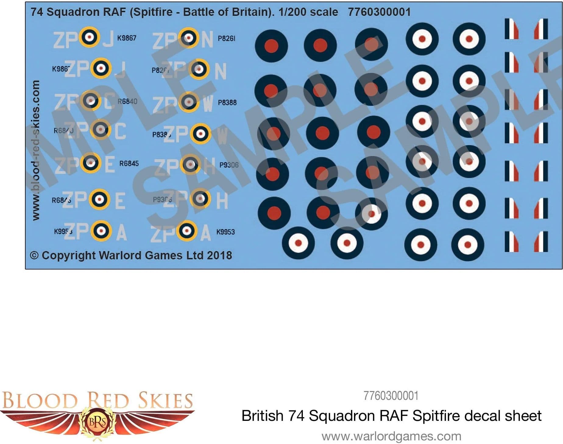 British 74 Squadron RAF Spitfire decal sheet - Image 1
