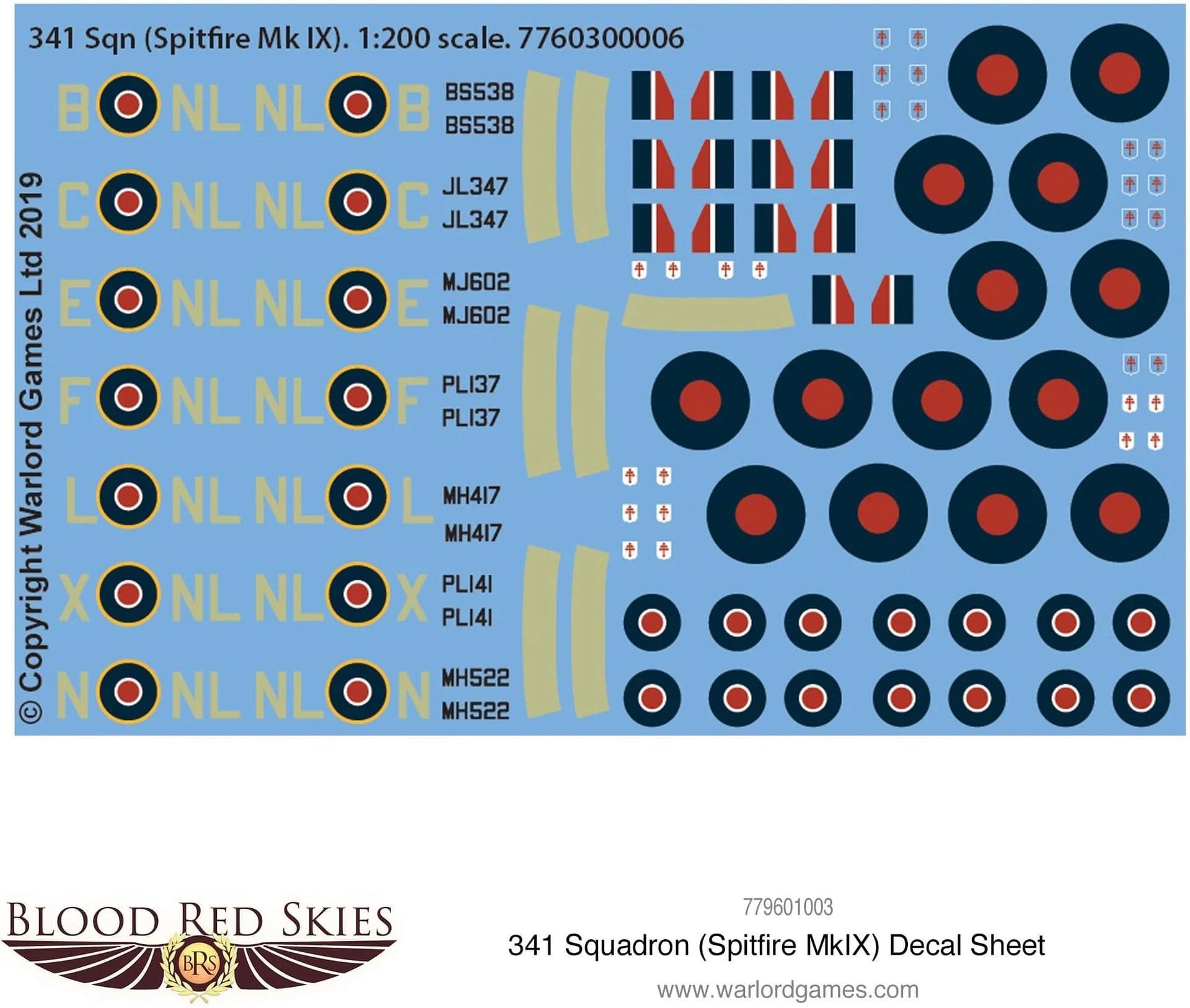 341 Sqn (Spitfire Mk IX) decal sheet - Image 1