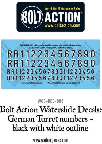 Bolt Action German Turret numbers - black with white outline decal sheet - Image 1