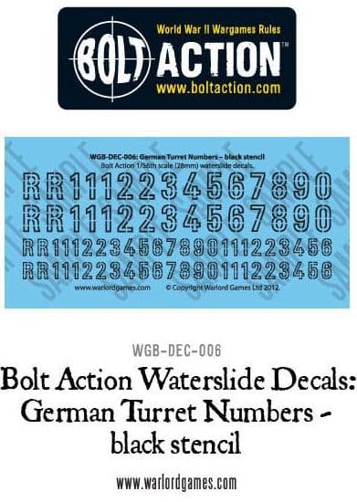 Bolt Action German Turret Numbers - black stencil decal sheet - Image 1