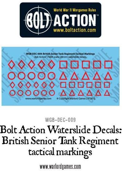 Bolt Action British Senior Tank Regiment tactical markings decal sheet - Image 1