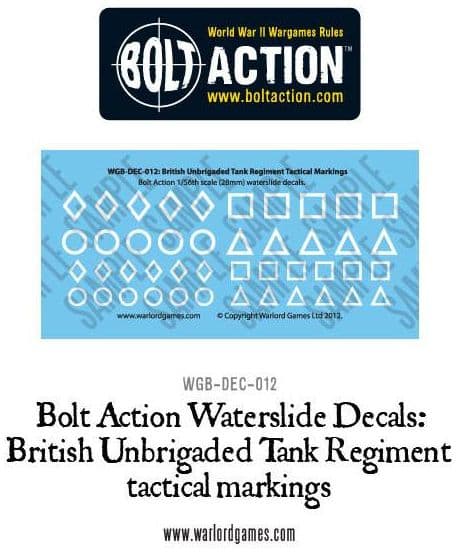 Bolt Action British Unbrigaded Tank Regiment tactical markings - white decal sheet - Image 1