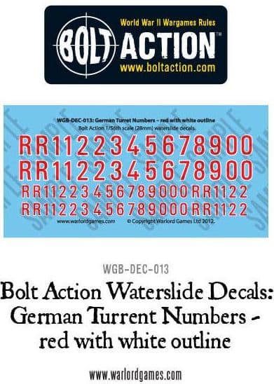 Bolt Action German Turret numbers - red with white outline decal sheet - Image 1